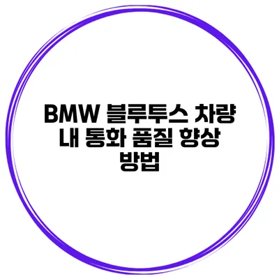 BMW 블루투스 차량 내 통화 품질 향상 방법