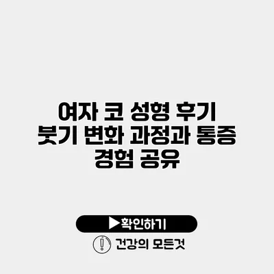 여자 코 성형 후기 붓기 변화 과정과 통증 경험 공유