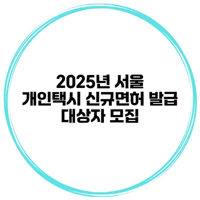 2025년 서울 개인택시 신규면허 발급 대상자 모집