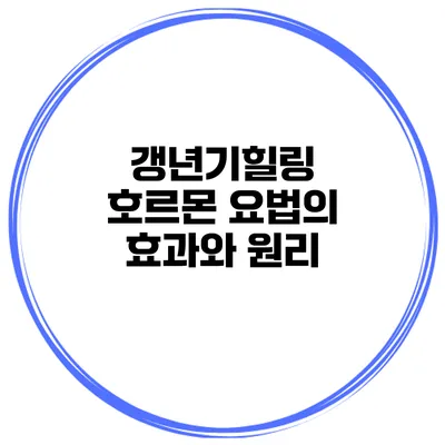 갱년기힐링: 호르몬 요법의 효과와 원리