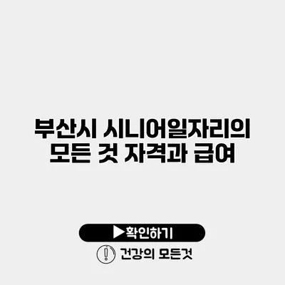 부산시 시니어일자리의 모든 것 자격과 급여